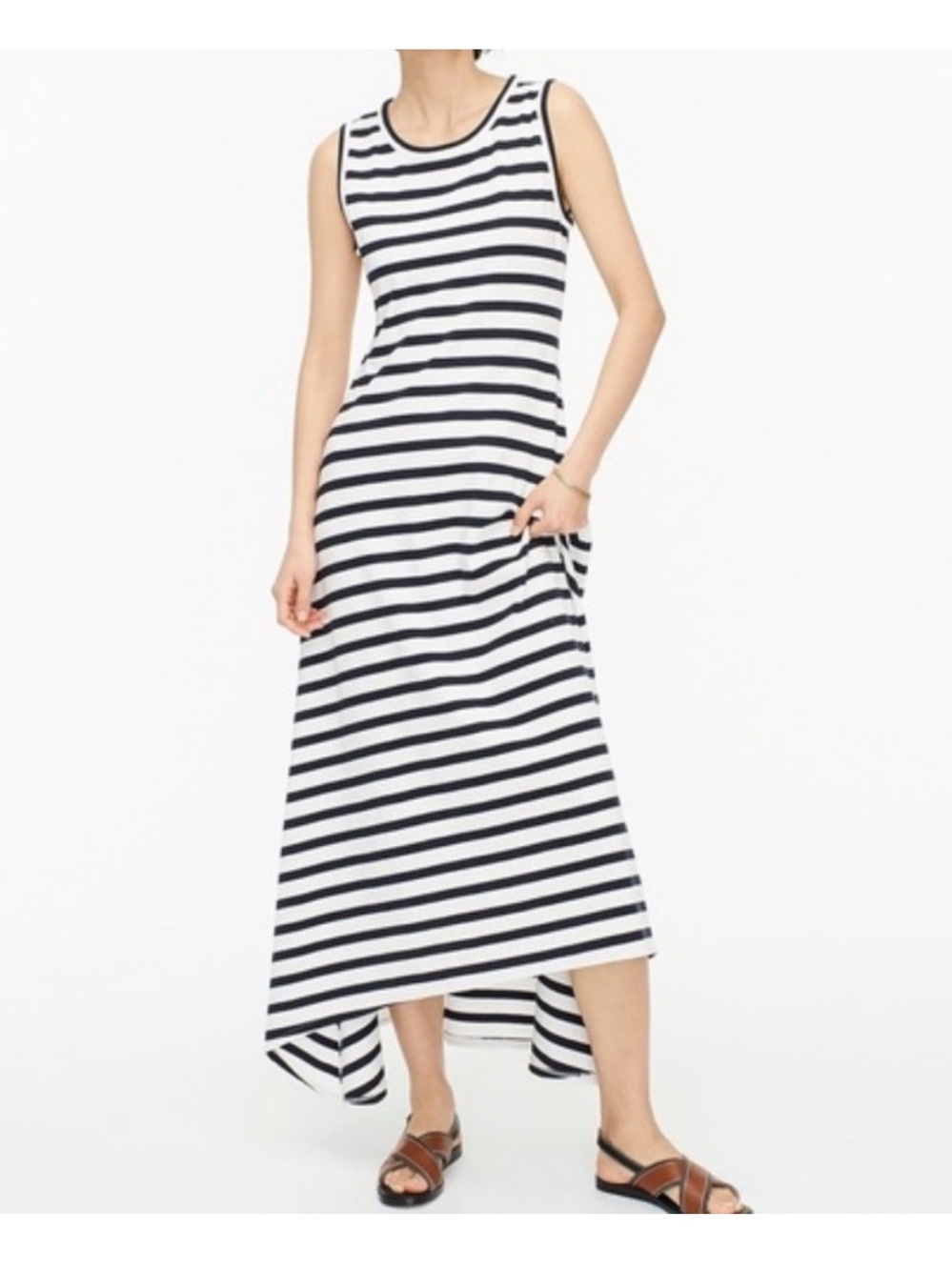 J. Crew Cotton Tiered Striped Sleeveless Maxi Dress - Navy and White - medium